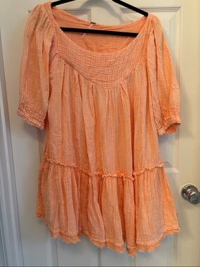 Free People Peach Gauze Peasant Tunic